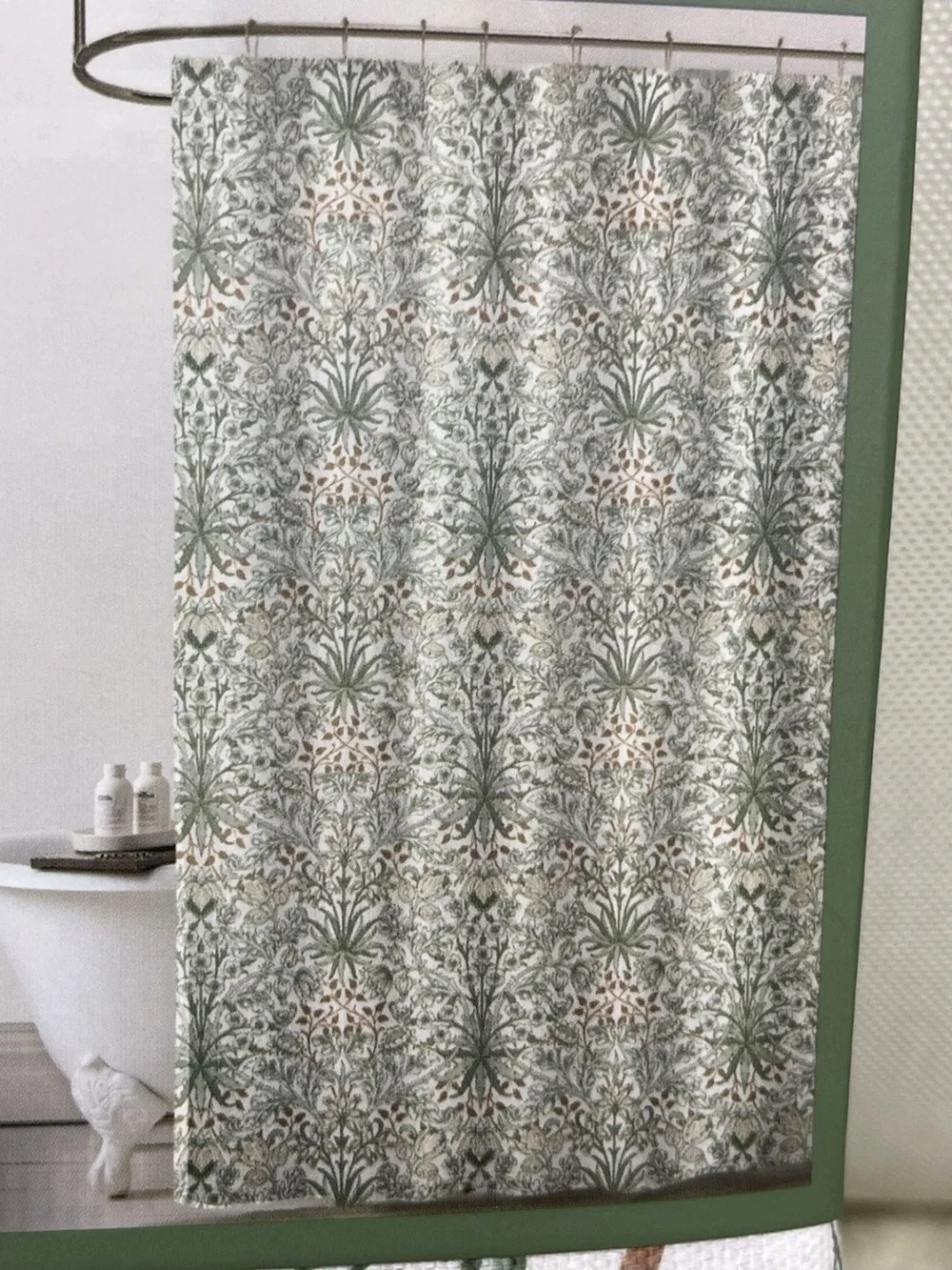 Morris & Co Hyacinth Green Floral Cotton Blend Fabric Shower Curtain 72 X 72 New